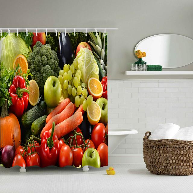Fruit Shower Curtain With Hook Decoration Bathroom Shower Curtain Waterproof Vegetable Printing Creative Personality Curtain