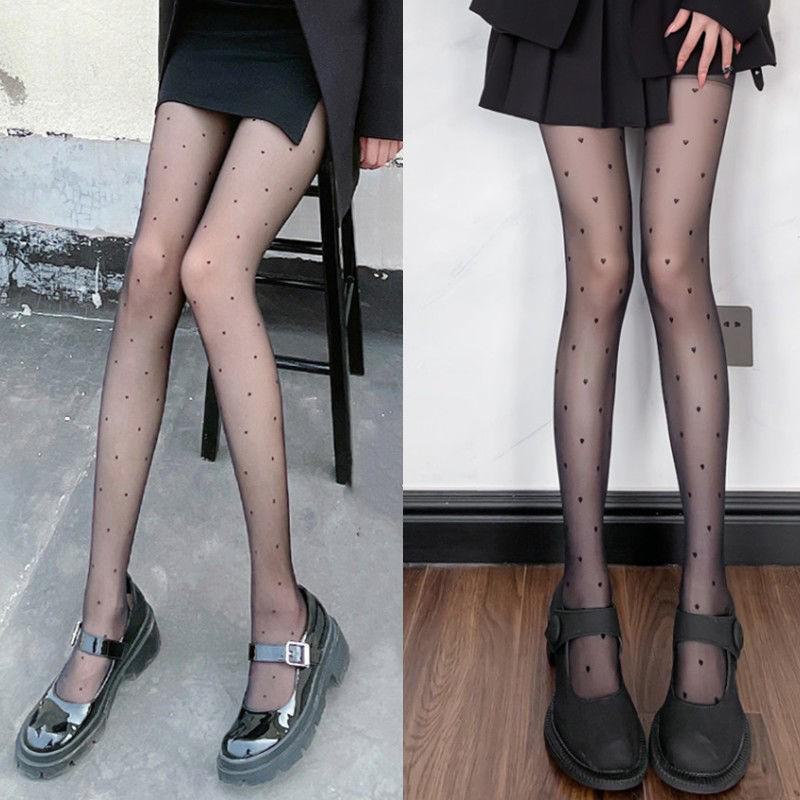 Women's White Polka Dot Silk Stockings with Black Bow - Spring/Summer Lolita Style