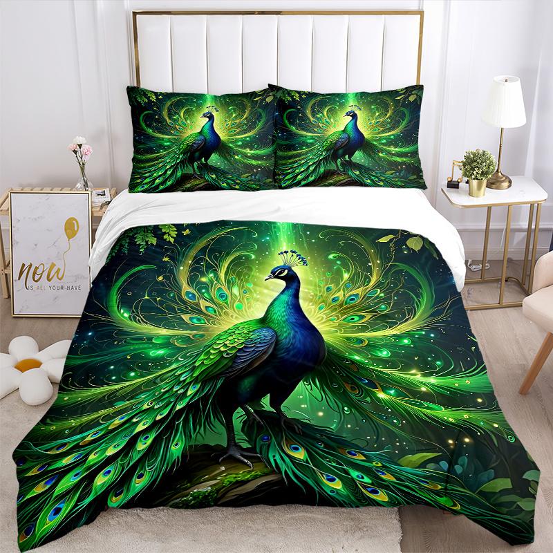 3pcs Enchanted Peacock Design Bedding Set - Includes Quilt Cover and Pillowcases, Suitable for All Seasons, Machine Washable - Ideal Gift for Fam