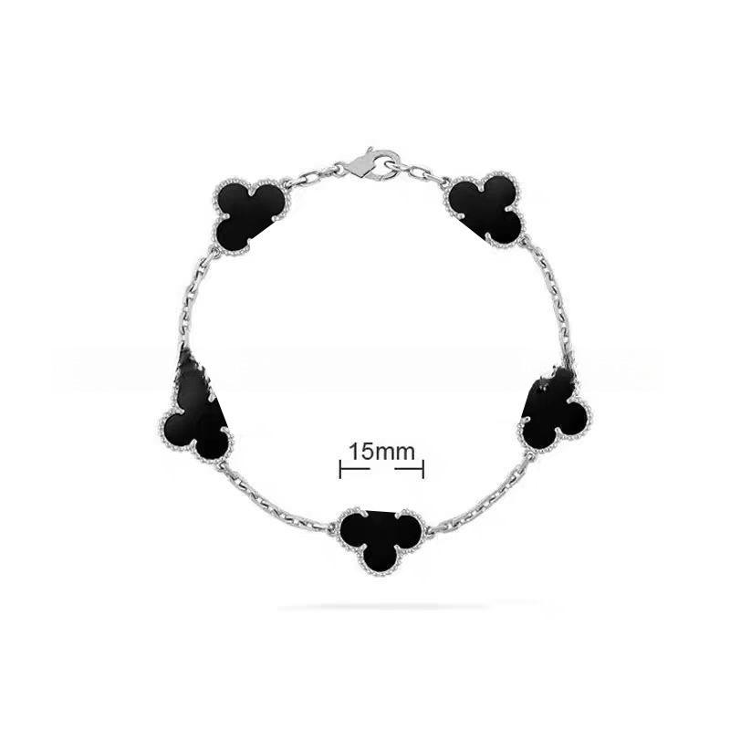 15MMHigh-quality Four-leaf Clover Five-flower Bracelet for Women 18k Natural White Mother-of-pearl and Red Chalcedony Bracelet