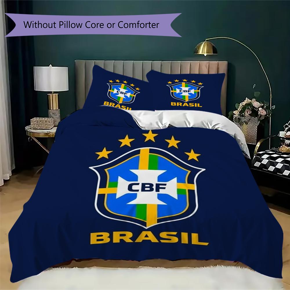 Brazilian Football Pattern Bedding Uilt Set Uilt Cover Pillowcase Home Decoration Birthday Gift (1 * Duvet Cover + 2 * Pillowcase Without Core)
