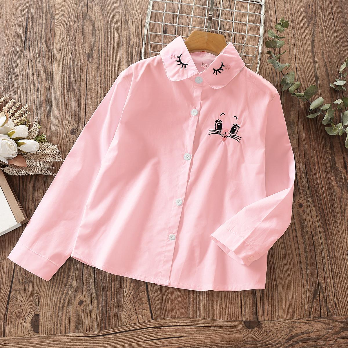 

Школьная рубашка для девочек, блузка, хлопковые топы для подростков, детская одежда с длинными рукавами, весенне-осенняя одежда для маленьких детей 6, 7, 8, 9, 10, 14 лет 130 розовый