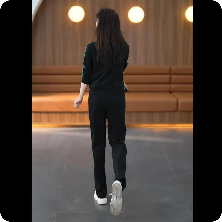 Casual Sports Suit Women's Spring and Autumn Fashion Western Style Slimming Stand-up Collar Sweater Wide-leg Pants Two-piece Suit
