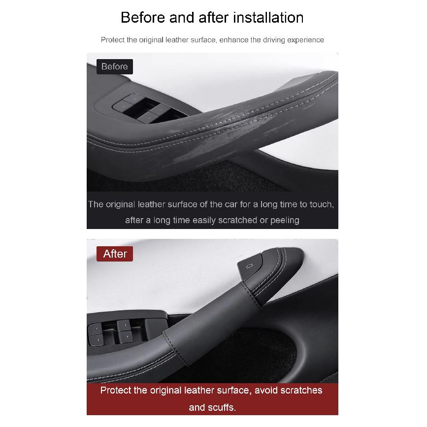 For Tesla Model 3 Highland 2024 4PCS Door Inner Handle Protector Cover Napa Leather Model Y Juniper Door Handle Gloves Accessory