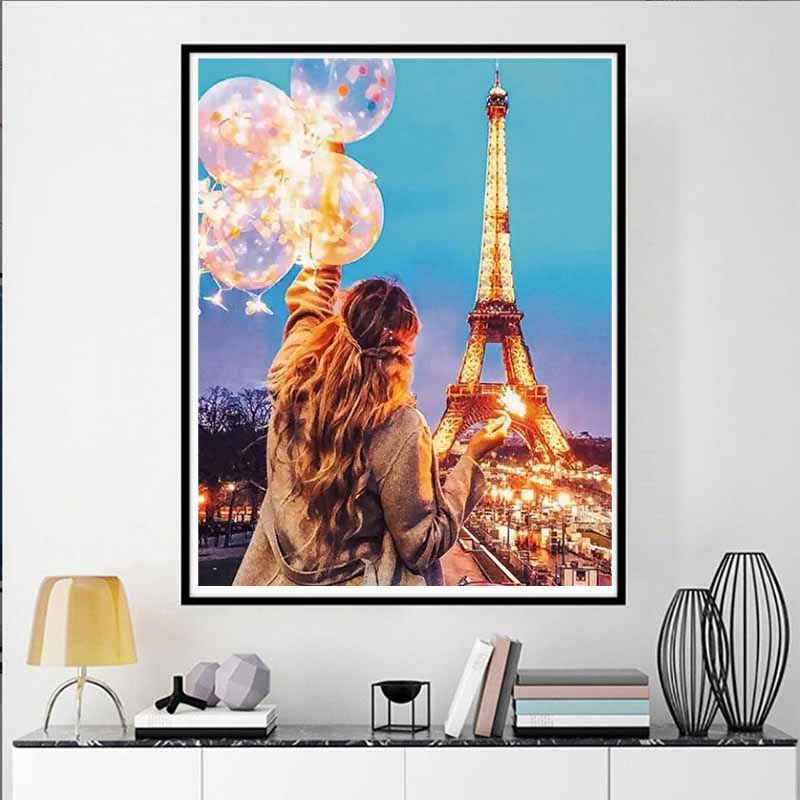 

Новое поступление 5D DIY Полная круглая алмазная живопись Фото ночного вида Эйфелевой башни в Париже Вышивка крестом Домашний декор Подарок GI12105