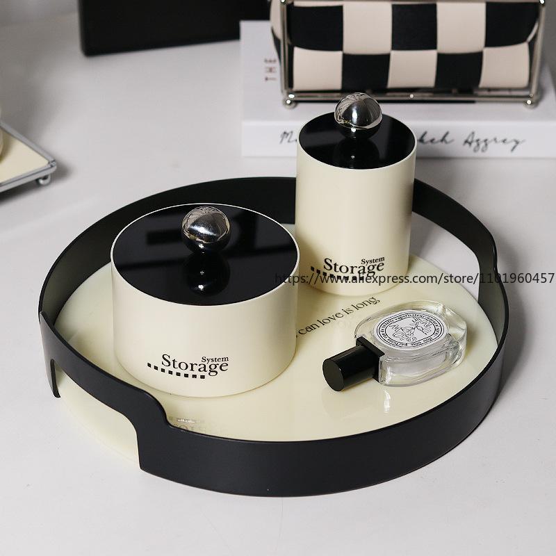 Nordic Style Jewelry Box Round Metal Lid Multi-Layer Ring Stud Earrings Small Items Storage Box