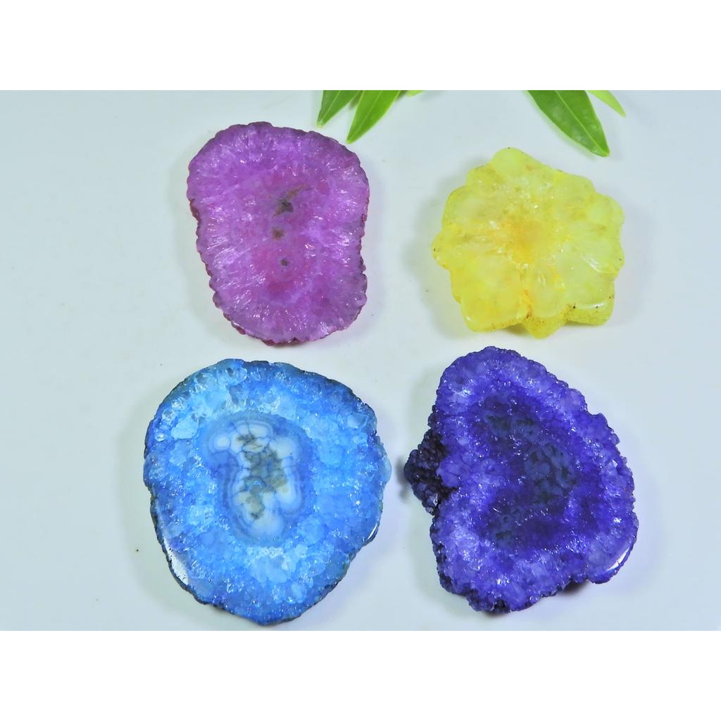 289Cts. Gefärbter Solar Durzy Achat 4 Stück Kristall Lose Edelstein Los 30x36-28x44MM A-231