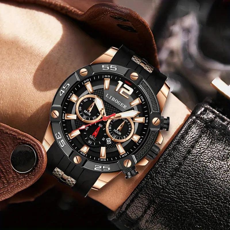 Luxury Large Dial Men Watches Casual Silicone Strap Quartz Wristwatches with Date Calendar For Mens Clock Reloj Hombre