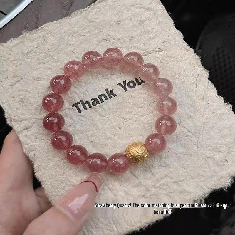 High-End Natural Strawberry Quartz Beaded Bracelet with Gold Accent - Women s Jewelry for Wealth and Luck 8mm beads
