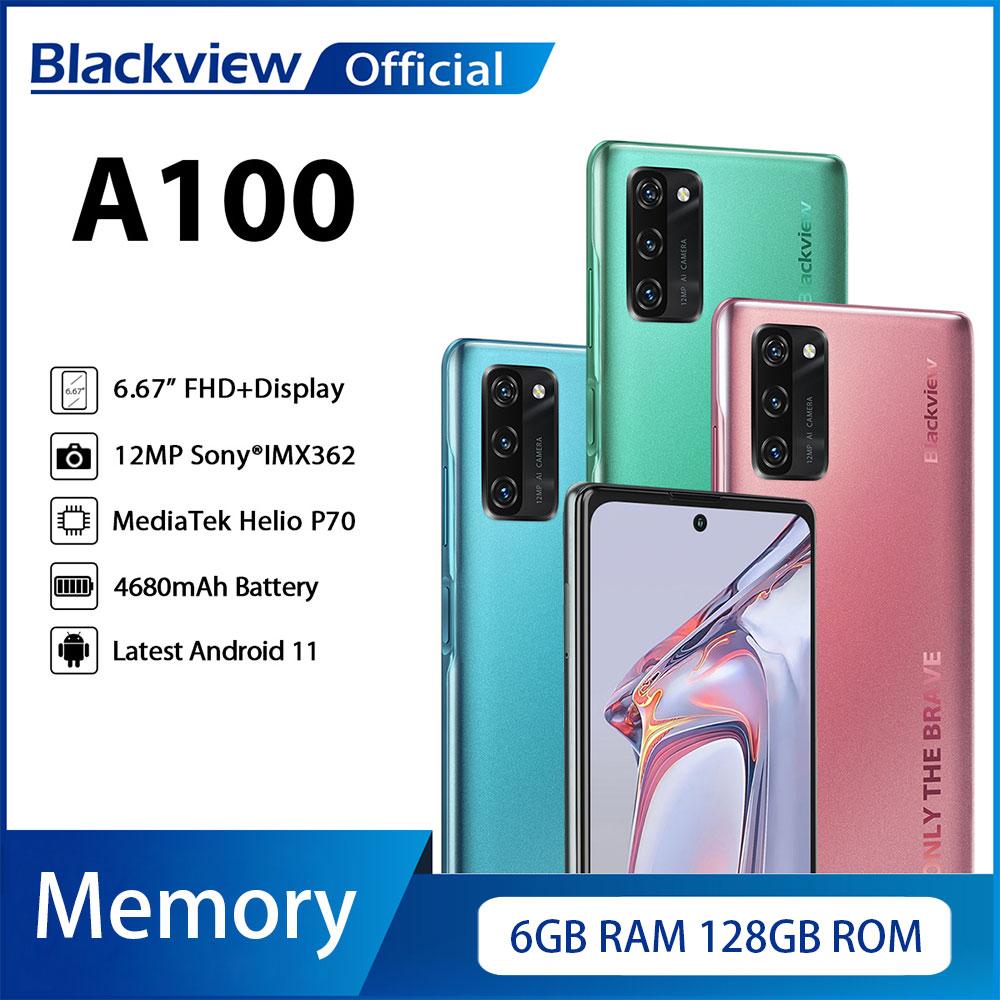 

Blackview A100 Helio P70 Android 11 Смартфон 6 ГБ + 128 ГБ 6,67 4680 мАч Мобильный телефон NFC Cellura 4G LTE Мобильный телефон 18 Вт Быстрая зарядка