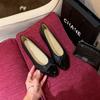 Flat bottomed single shoe women's shallow mouth round toe French bow color blocked ballet women's shoes