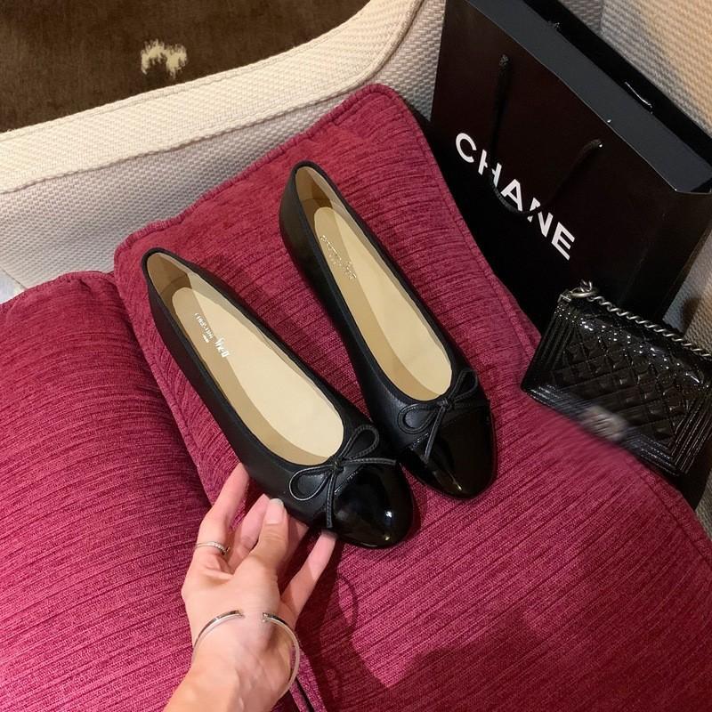 Flat bottomed single shoe women's shallow mouth round toe French bow color blocked ballet women's shoes