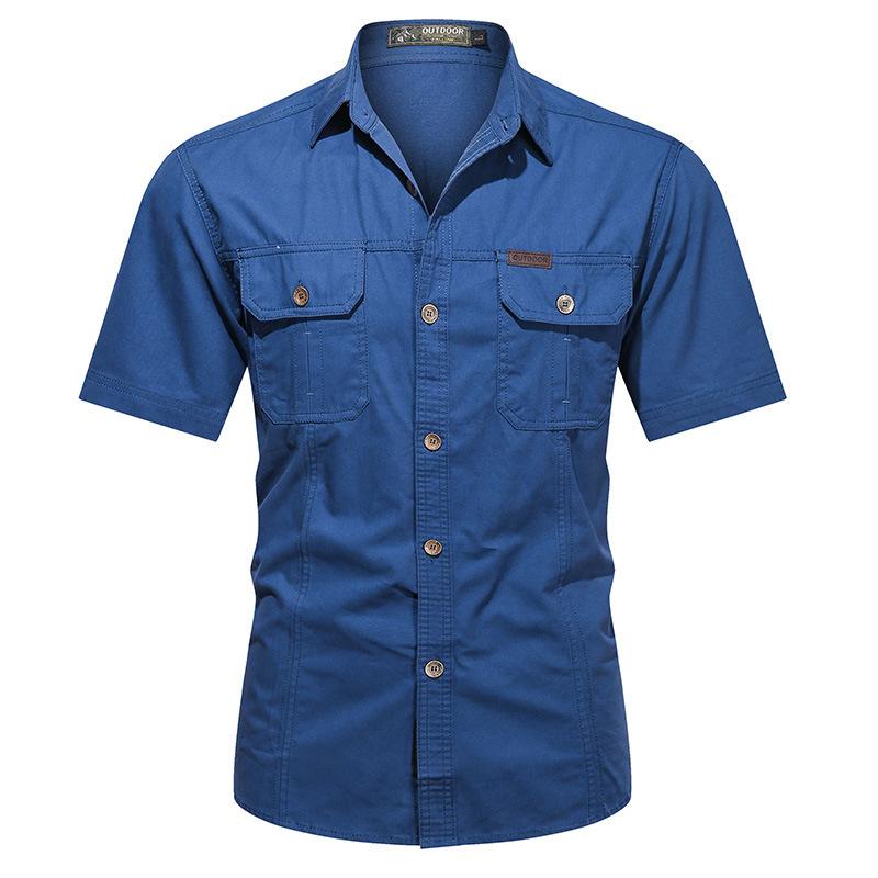 Men's new summer thin short-sleeved shirt jacket men's solid color casual pure cotton outdoor tooling shirt top