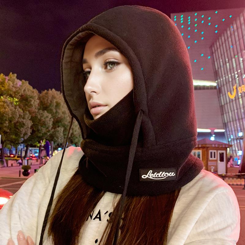 Windproof Hat for Men's New Winter Integrated Scarf Outdoor Cycling Ear Protection Warm Cotton Hat Cold Proof Plus Velvet Leeve Hat