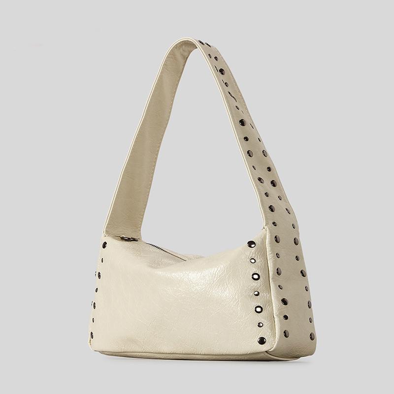 SHELKSBAG Vintage Studded Women Shoulder Bag Y2k Luxury Motorcycle Style Faux Leather Underarm Bags Crossbody 2026 Trend Handbag