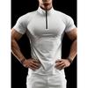 Men European Size Slim Fit Summer Half Zip Short Sleeve Ribbed Polo Shirt
