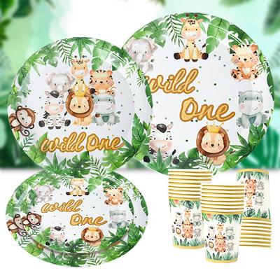 Nádobí s motivem zvířat z džungle Dekorace na narozeninovou oslavu Wild One Lesní zvířata z džungle Safari tématická párty Potřeby pro dětskou oslavu Baby Shower pro chlapce