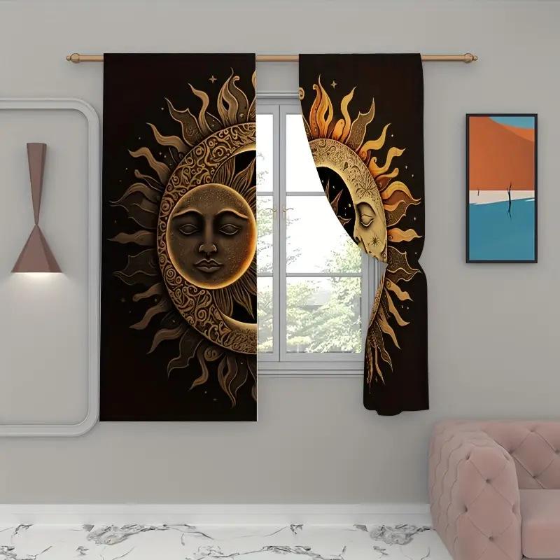 2-Panel 3D Printed Thermal Curtains for Bedroom & Living Room - Noise Reducing, Light Filtering with Rod Pocket Design