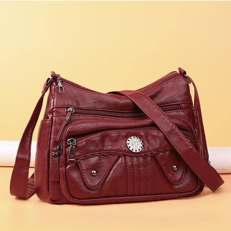 Soft Textured Women Bag Multilayer Large Capacity Stylish Crossbody Shoulder Bag Mom Purse красный