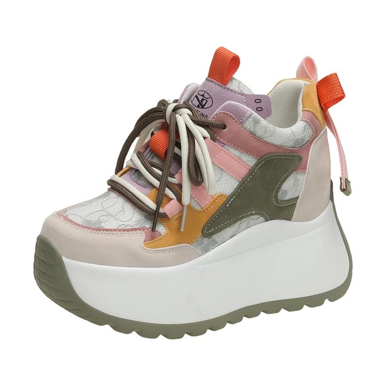 

10 см осенние массивные кроссовки модная женская обувь дышащая женская спортивная обувь повседневные кроссовки на платформе женские Zapatillas De Mujer 34 зелёный