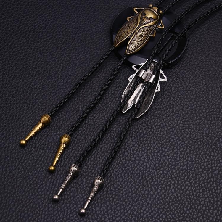 Bolo Tie for Men Western Cowboy Style Necktie with Carved Cicada Buckle Decors