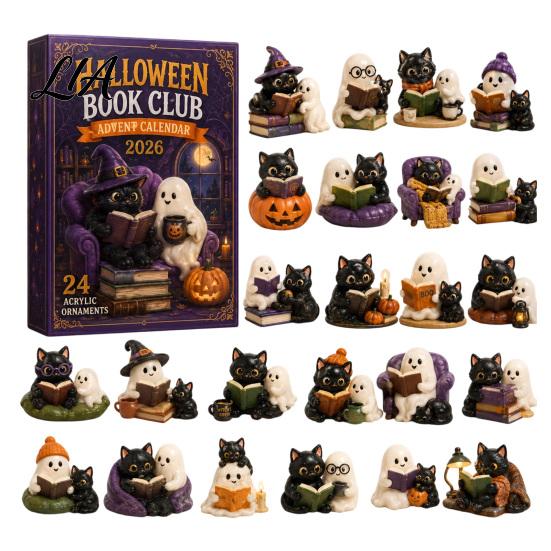 Halloween Advent Calendar Dog Cat Calendar, 24-Day Acrylic Figure Countdown Set Holiday Box with Witch Pumpkin Ghost Outfits, Collectible Desk Display