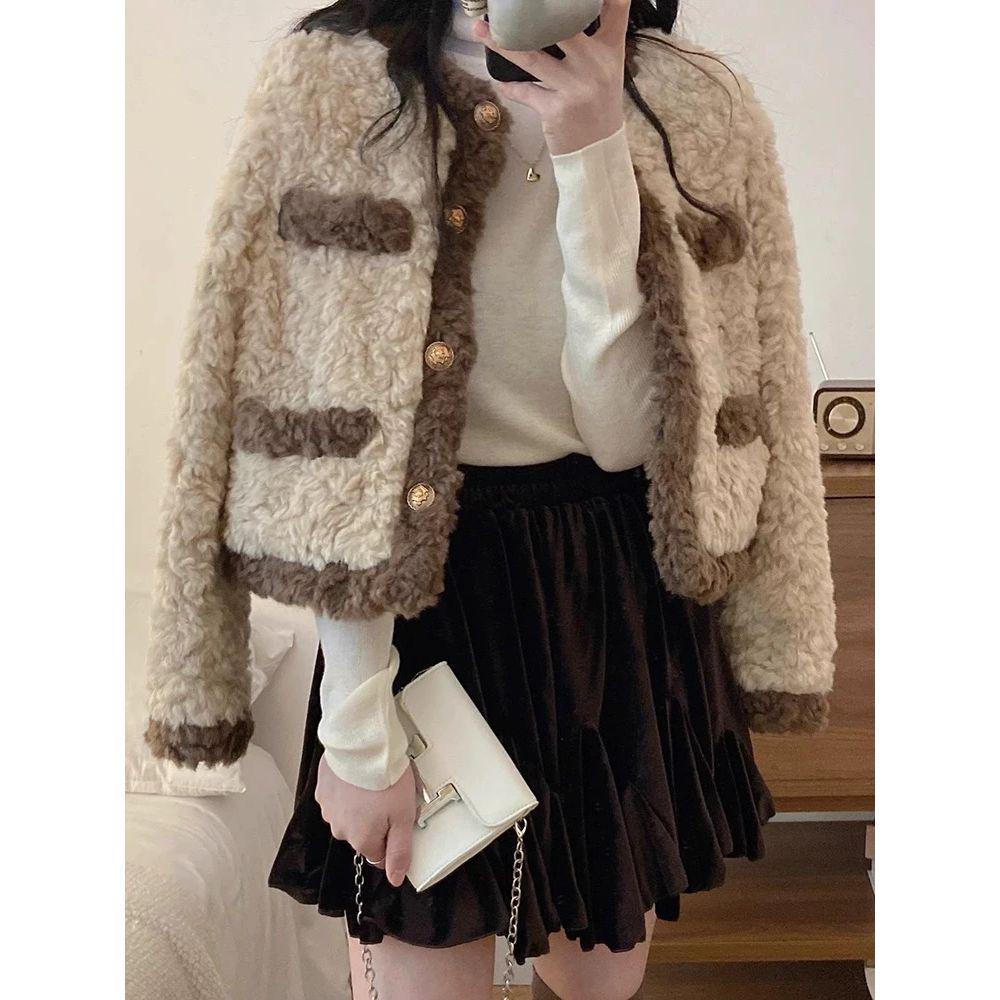 Women's Faux Lambswool Warm Short Jacket: Autumn 2025 Korean Style, Loose Fit, Thickened