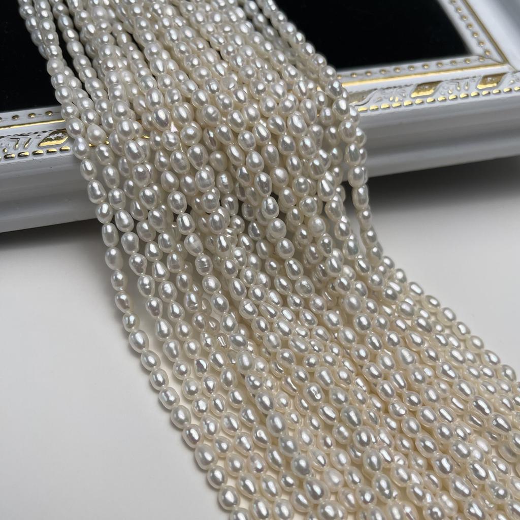 1String, White Natural Freshwater Pearls, Handmade Rice Pearl Beads for Jewelry Making DIY Necklaces, Bracelets Crafts (Beads 3-4mm, Length 36cm)