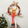 Artificial Rattan Garland with Plush Santa Claus Gnome Elk Window Wall Door Christmas Wooden Hanging Wreath for Xmas