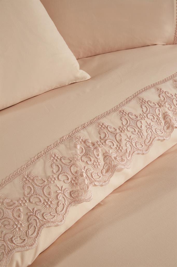 Fidan Duvet Cover Set 6pcs, Duvet Cover 200x220, Bedsheet 240x260 Cotton Fabric, Full Size, Double Size Cappucino
