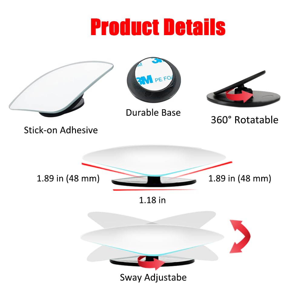 Ampper Car Auxiliary Mirror, Blind Spot Mirror, 360° Angle Adjustment Auxiliary Mirror, Rearview Mirror, Side Mirror(Fan Shape, 4 Pieces)