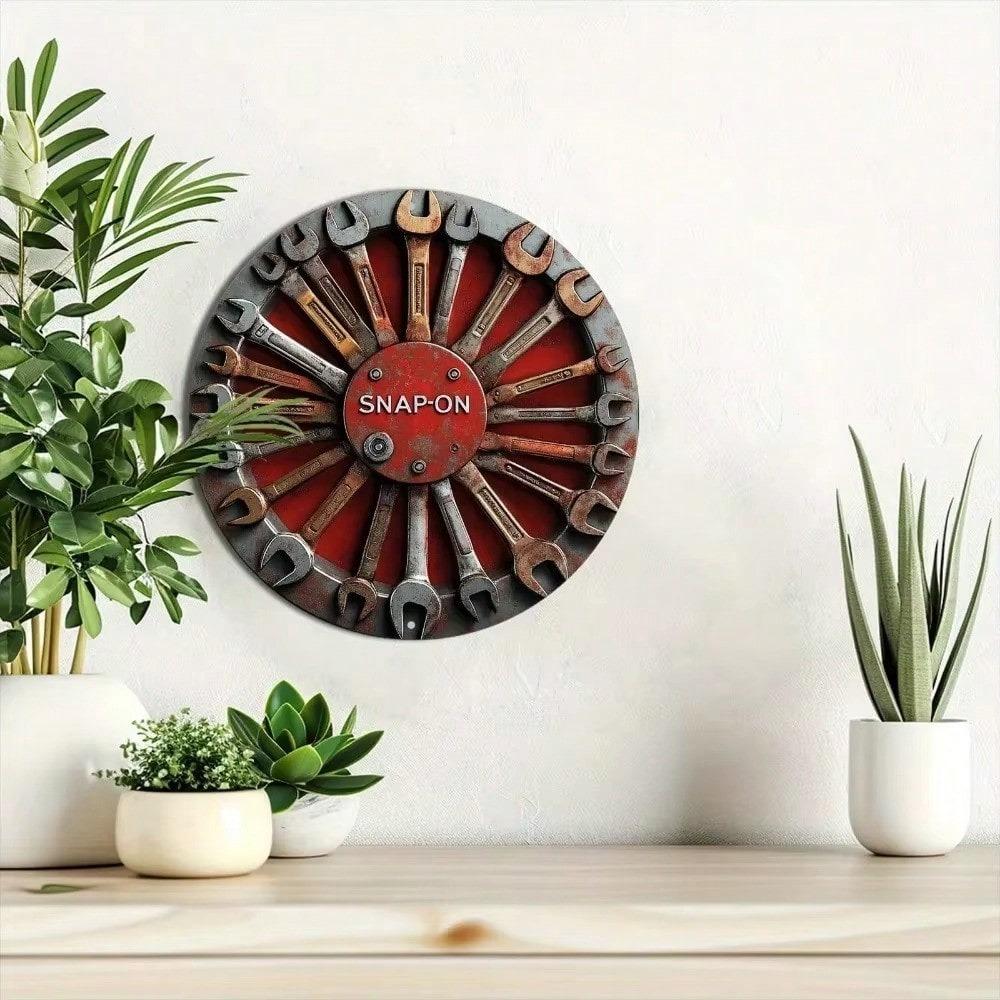 Classic Wrench Round Aluminum Sign Vintage Tool Wall Art Decor Home Bar Garage