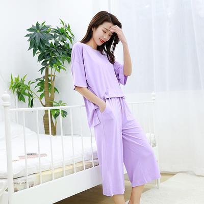 Women's Summer Short Sleeved Seven Quarter Pants Set Sleepwear Home Wear Spring  Autumn Oversized Wide Leg Pants