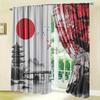 2 Pcs Classic Dark Curtains Japanese Anime Watercolor Sakura & Fuji Mountain Design for Living Room Bedroom Kitchen