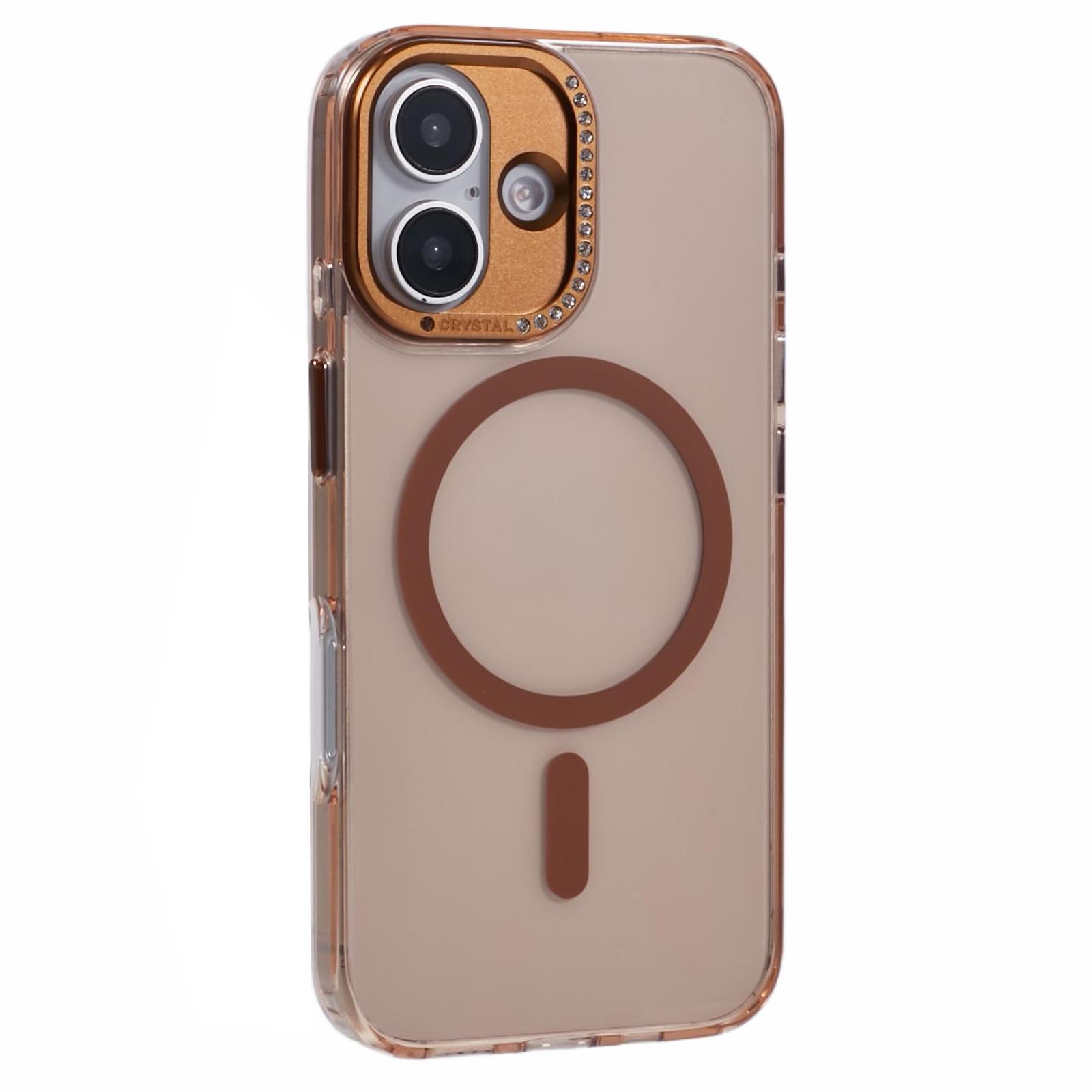 

For iPhone 16 Plus Case Compatible with MagSafe TPU+PC Phone Back Cover Rhinestone Decor Transparent Gold