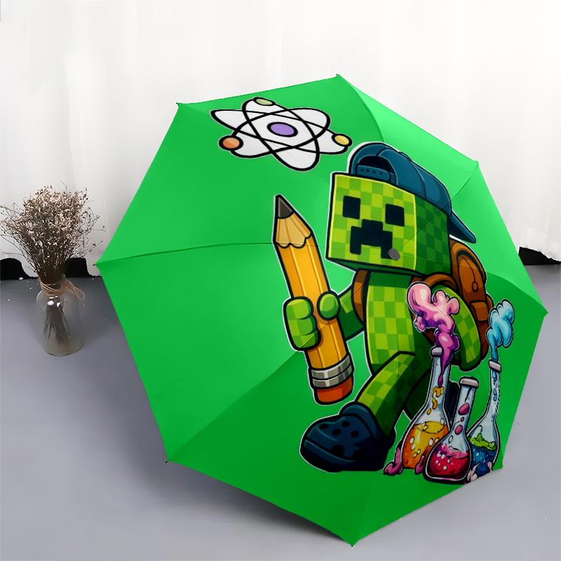 Minecraft Zombiepattern, automatic folding umbrella, portable and foldable design, 8 ribs, a Christmas or birthday gift.