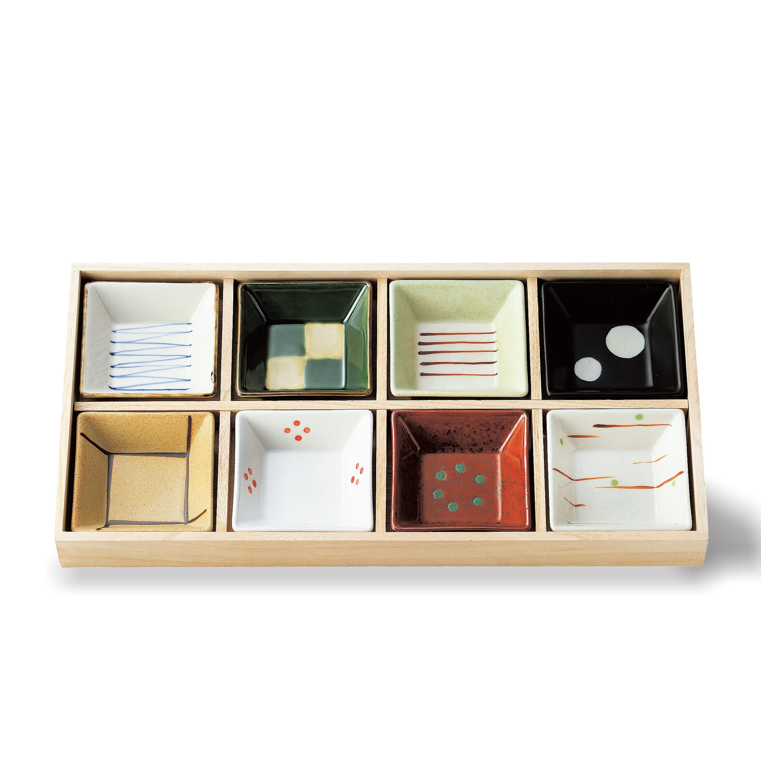 

Awasaka Niho Japanese Modern Set of Eight Small Bowls in a Wooden Box (Product Code 7-1718)