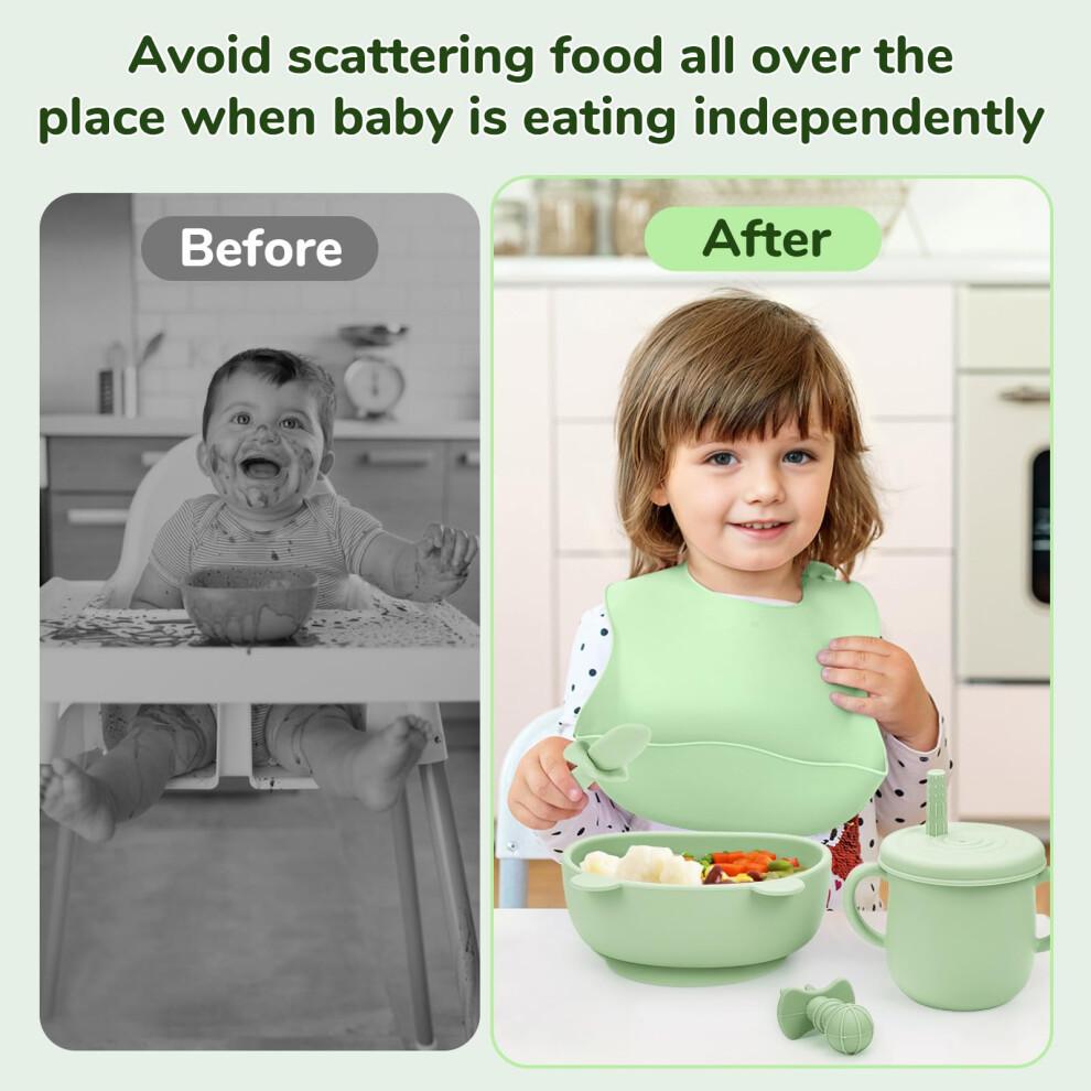 comeder Baby Weaning Set, 10 Pcs Silicone Baby Feeding Set, Baby Led Weaning Feeding Supplies for Toddlers, Baby Plates and Bowls Sets with Adjustabl