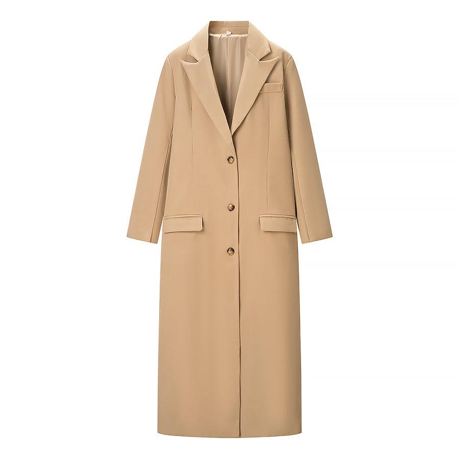 European & American Women s Casual Square Neck Long Coat - INS Hot Style Fashion M хаки
