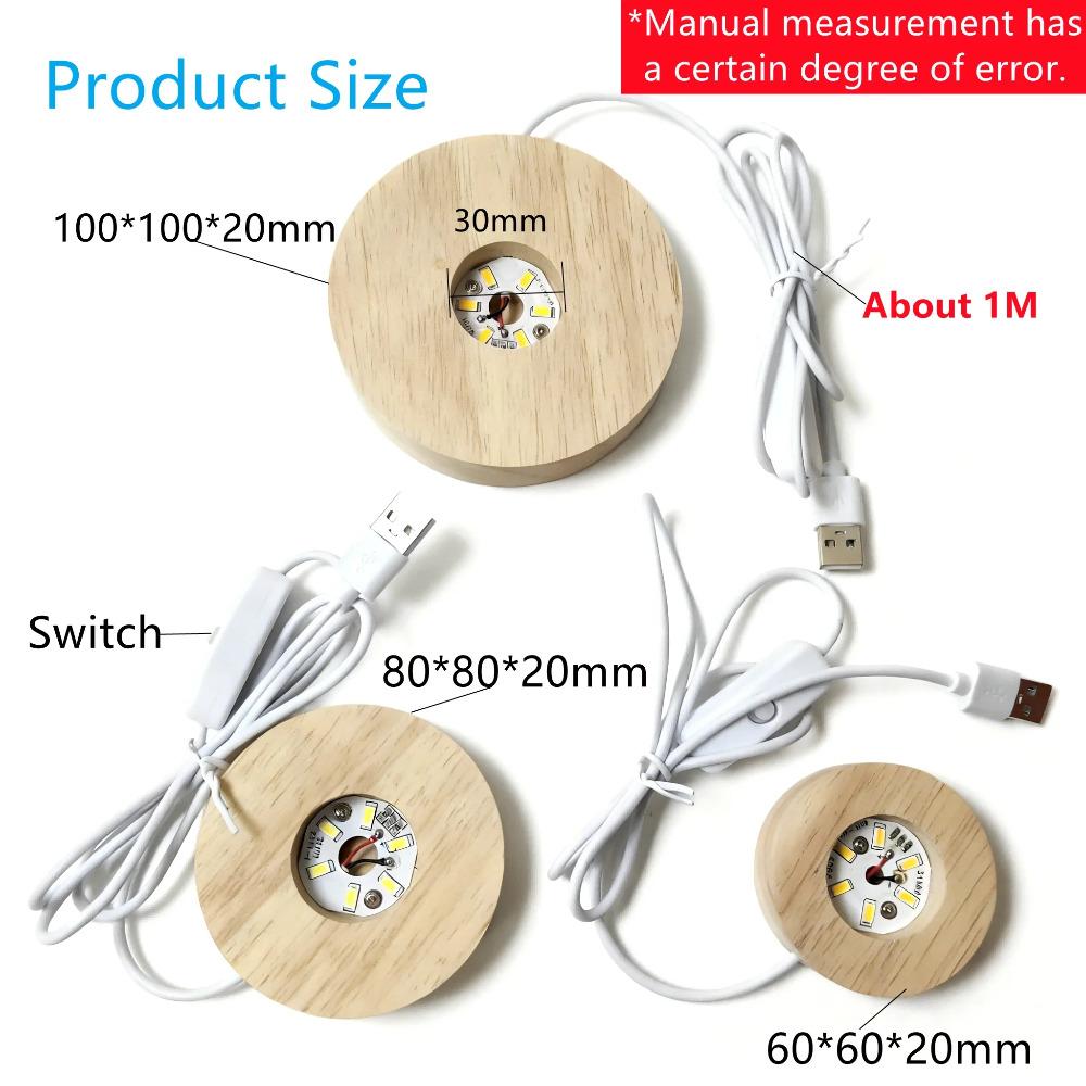 LED Wooden Round Lighted Base Adjustable Colors Changing Display Stand LED chip for Home Illuminate 3D Crystal Glass Resin Art