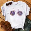 Spring Summer Ladies Floral Bicycle Pattern Fashion Cartoon Print White Letter T-shirt Woman Clothes T Shirt Tops Tee Graphic