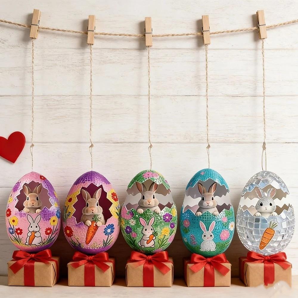 Creative 2D Easter Egg Decoration DIY Party Rabbit Easter Egg Pendant Cartoon Wooden Easter Hanging Ornaments Home Decor