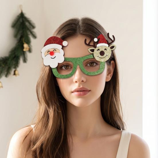 Seasonal Decorative Eyewear for Festivals Christmas Glasses, Glitter Party Glasses Frames, Novelty Elf Snowman Santa Claus Holiday Favors Children