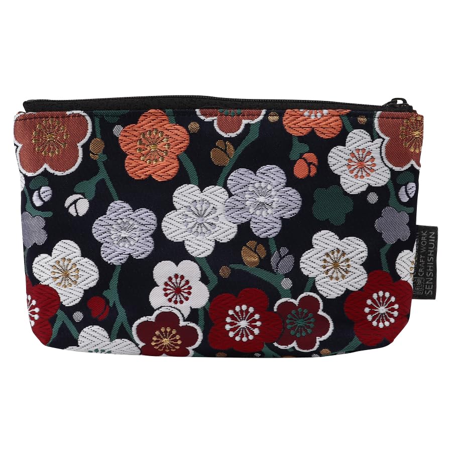 Senshishuin Nishijin Brocade Pouch Ai Ume Ranman Plum Blossoms In Full (Lined) - (Blue Bloom) (Small)