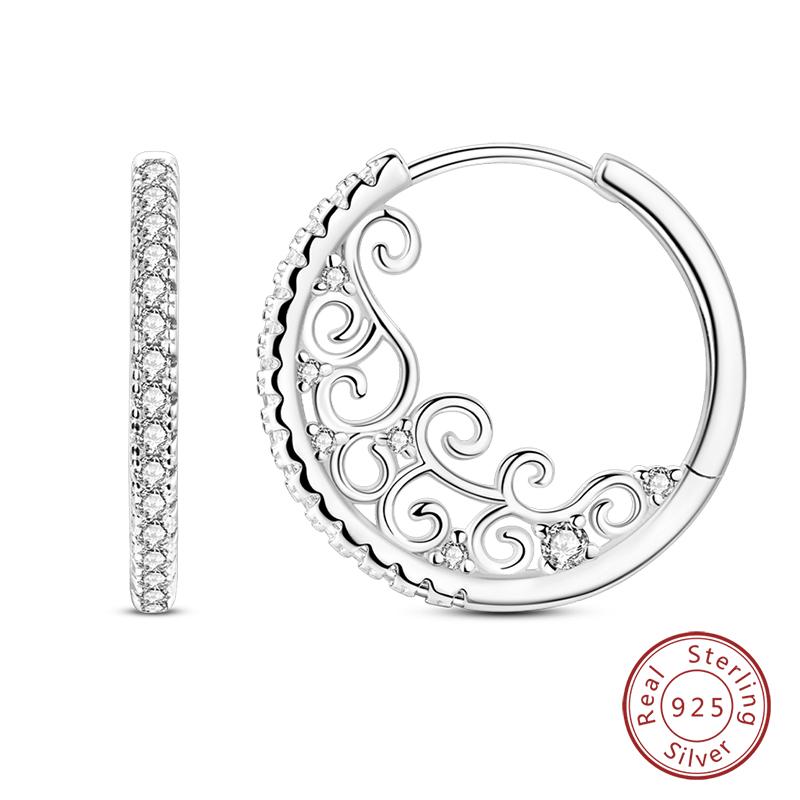 Charms Double Hoop Earrings For Women 100% 925 Silver Cubic Zircon Heart Star Moon Earrings Elegant Birthday Jewelry Gifts