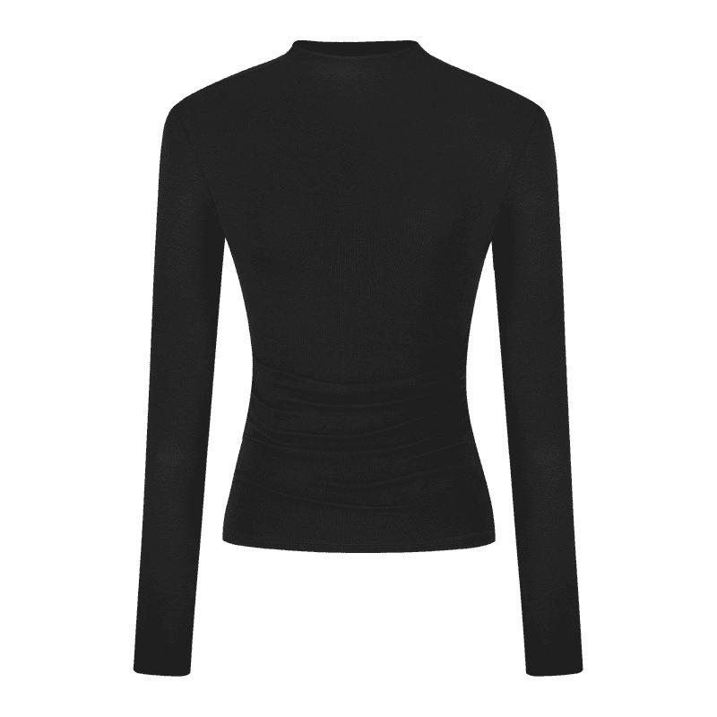 Pleated Slim Fit Long-Sleeve Turtleneck Top for Autumn and Winter