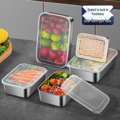 Rectangular Stainless Steel Food Storage Container with Lid for Refrigerator, Picnics, and Dumplings - Outdoor Portable Storage Box