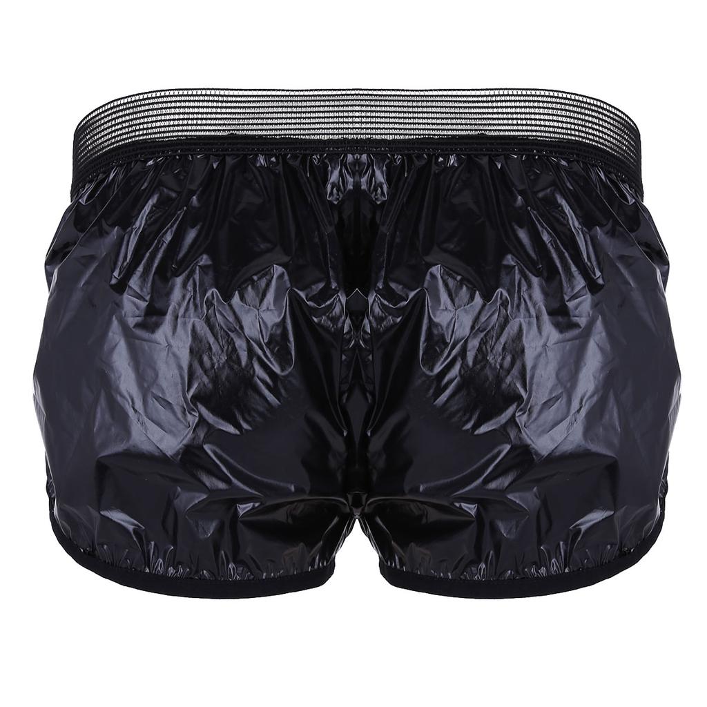 KJDWJKJRF Short court en cuir pour homme - Sexy - Effet mouillé - Boxer stretch - Sport - Entraînement - Course à pied - Pantalon de jogging - Aspect cuir verni - Coupe ajustée - Short en cuir - Punk