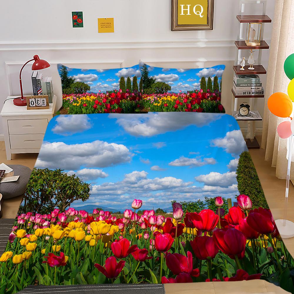 Blumen Bedruckter Bettwäschebezug Twin Size Polyester Tagesdecken Frau Luxus Hochwertige Heimbettwäsche