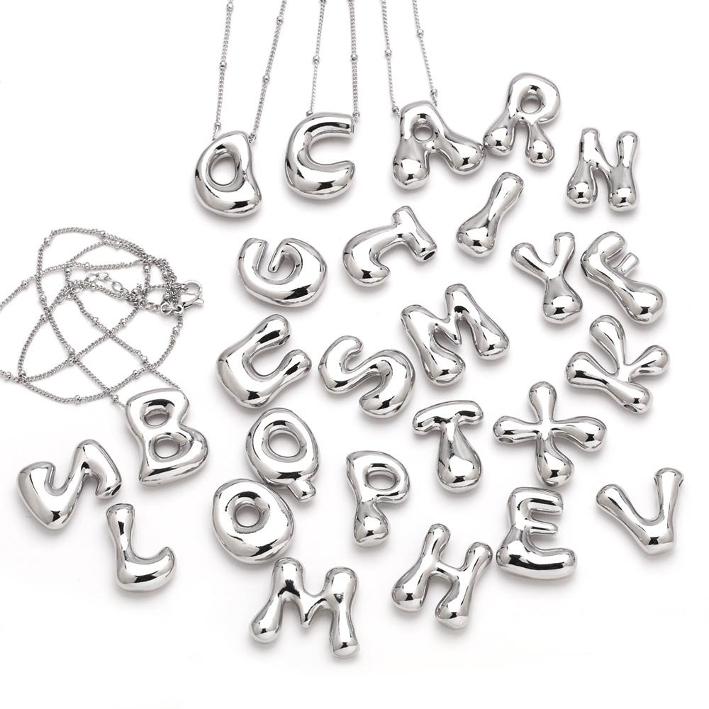 

Silver Plated Bubble Letter Pendant Necklaces For Women Initial Letter A-Z Necklace Custom Name Copper Jewelry nkeq63 Z